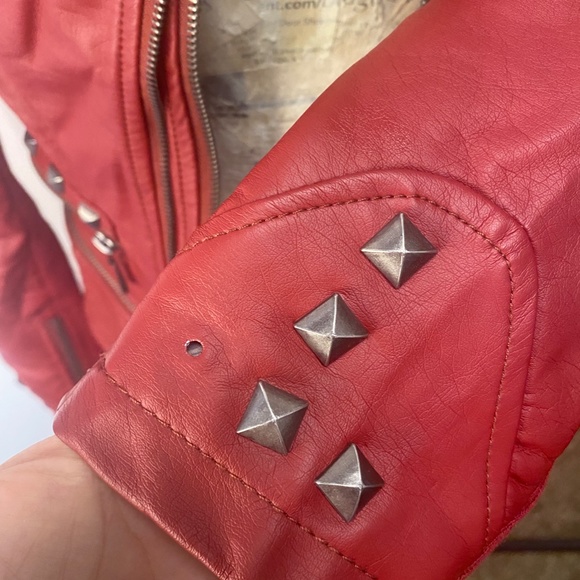 NWOT Vegan Leather Red Moto Jacket - Picture 6 of 9
